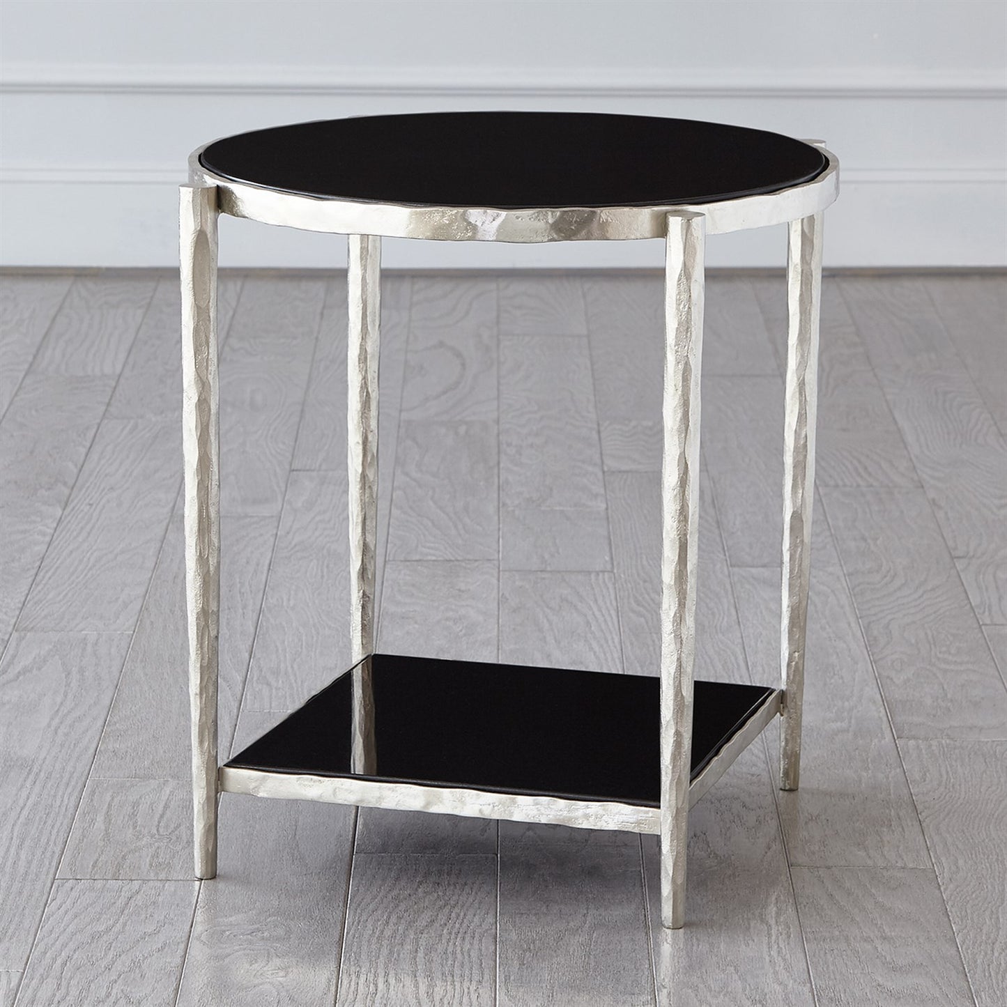 Circle/ Square Side Table - Nickel w/ Black Granite
