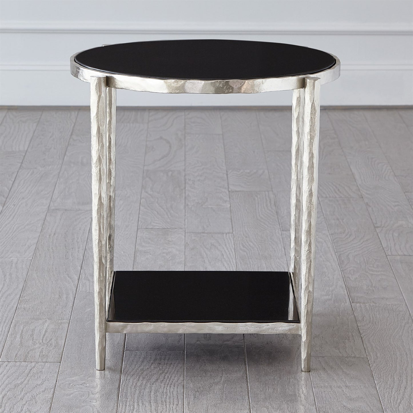 Circle/ Square Side Table - Nickel w/ Black Granite