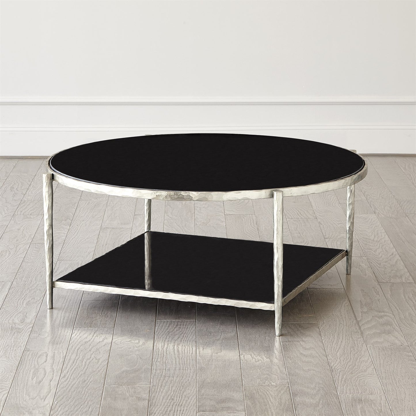 Circle/ Square Cocktail Table - Nickel w/ Black Granite
