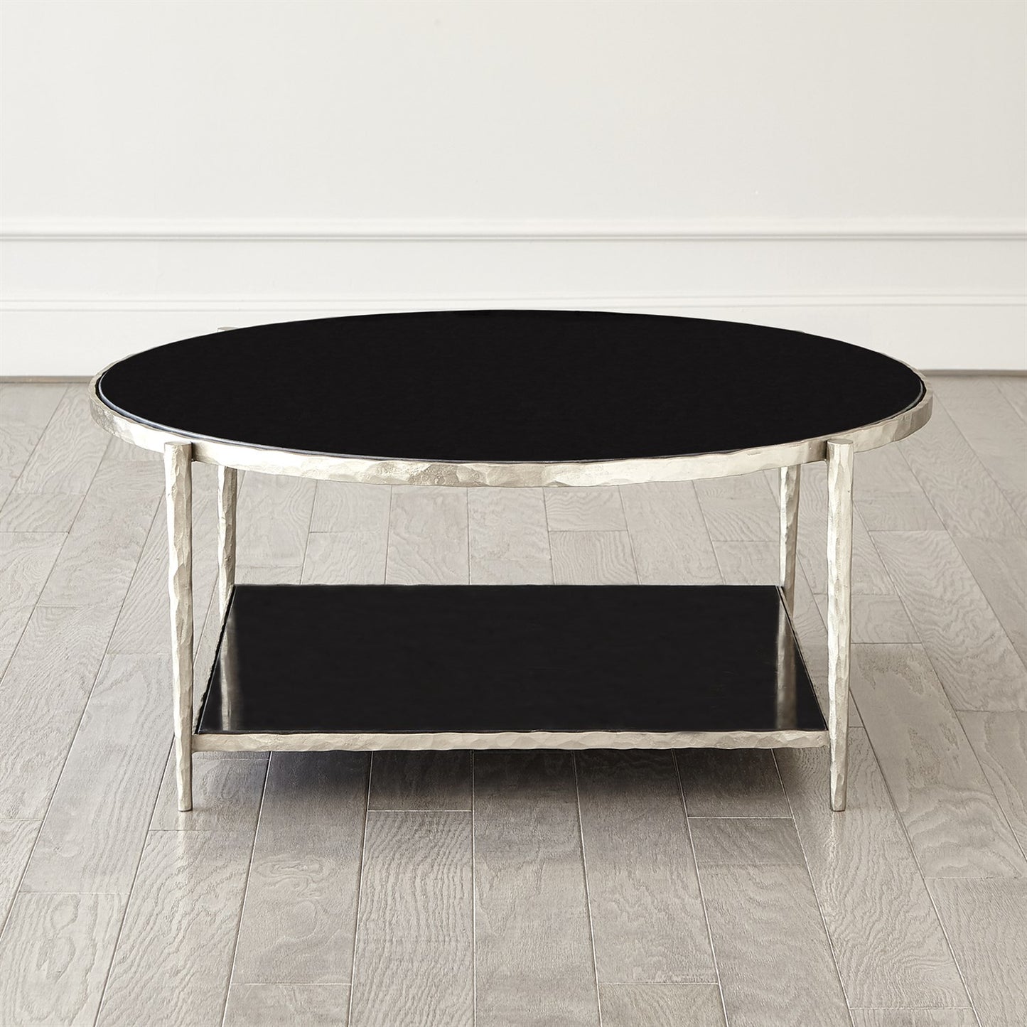 Circle/ Square Cocktail Table - Nickel w/ Black Granite