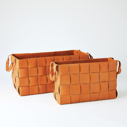 Soft Woven Leather Basket - Orange - 2 sizes