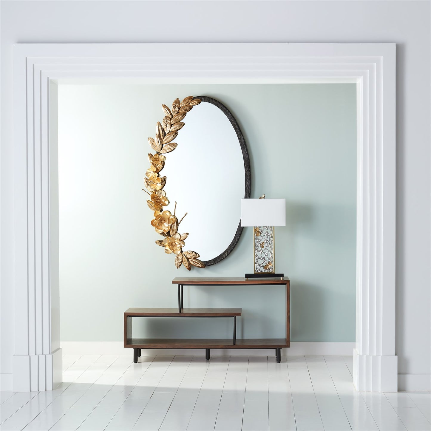 Magnolia Branch Mirror - Antique Brass/Gold