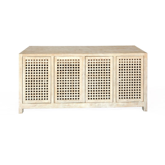 Driftwood 71"W Lattice Credenza - Creamy Wash