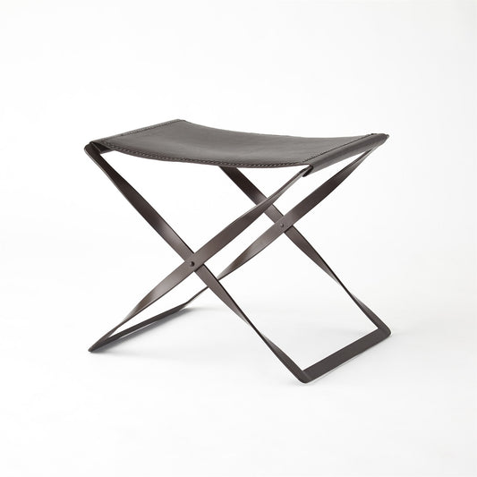Folding Stool-Brown Leather