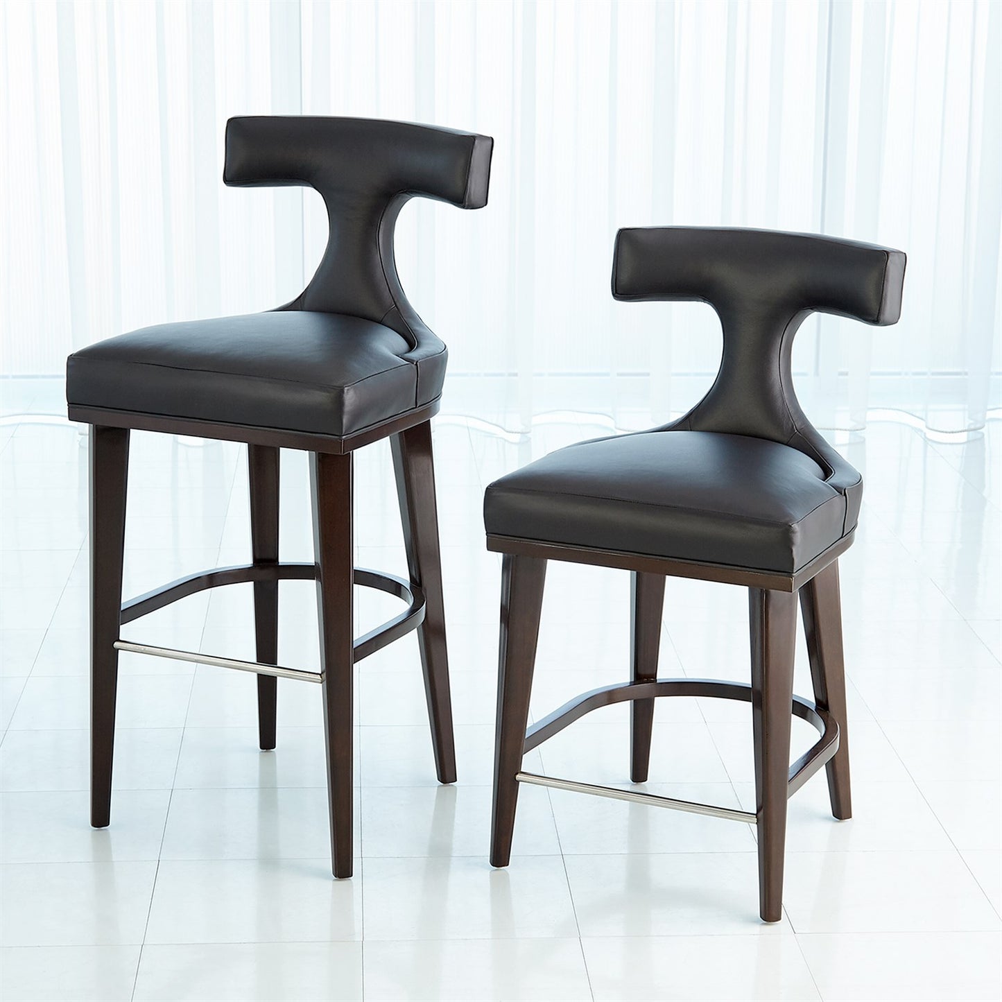 Anvil Back Counter Stool - Black Leather