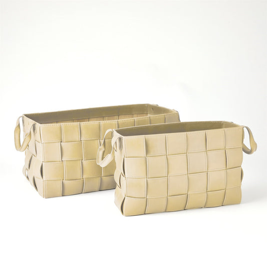 Soft Woven Leather Basket - Beige - 2 sizes