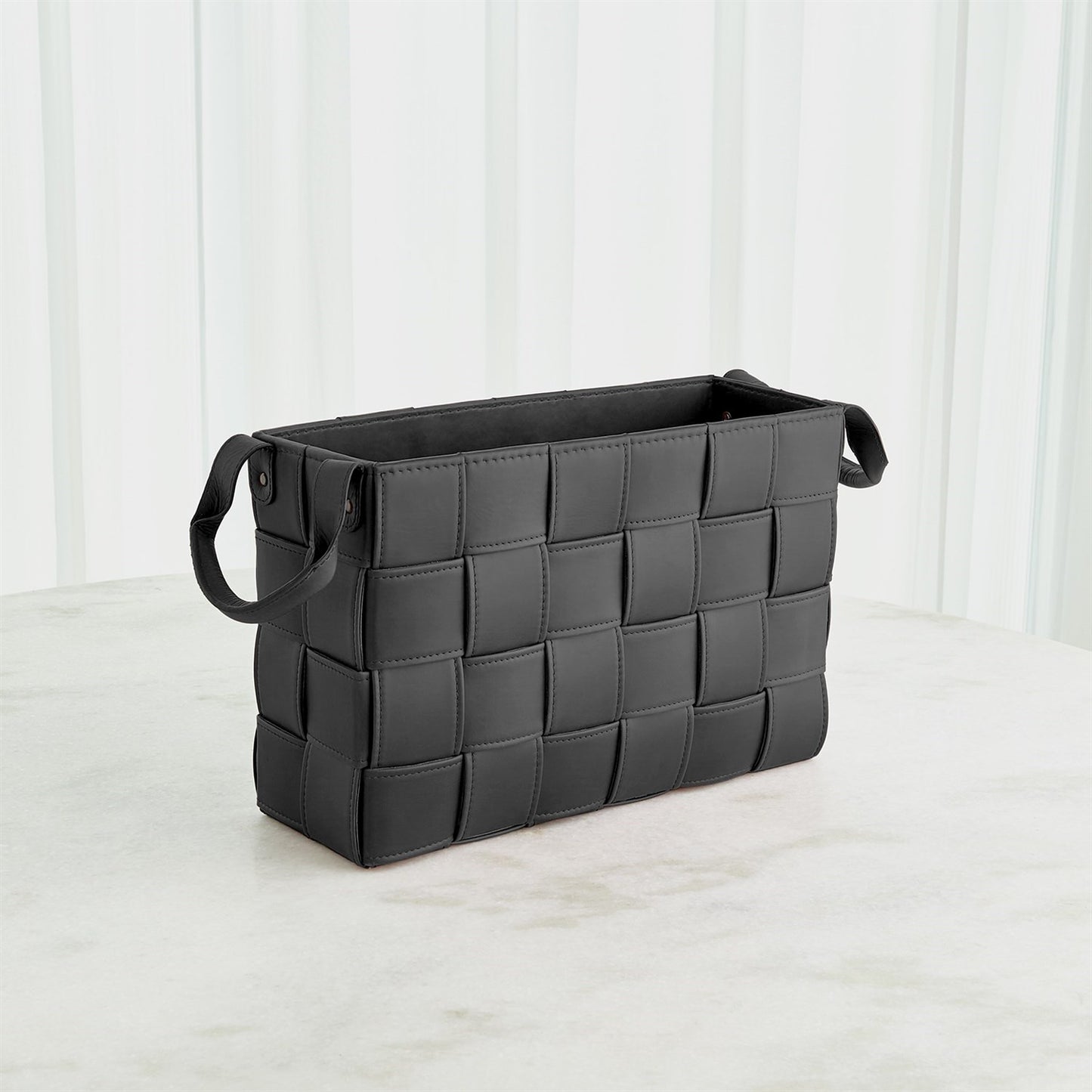 Soft Woven Leather Basket - Black - 2 sizes