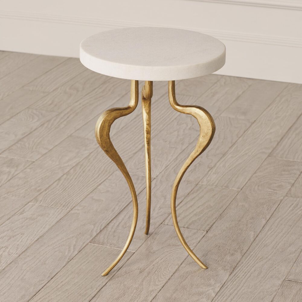 Silhouette Accent Table-Antique Gold w/White Honed Marble Top