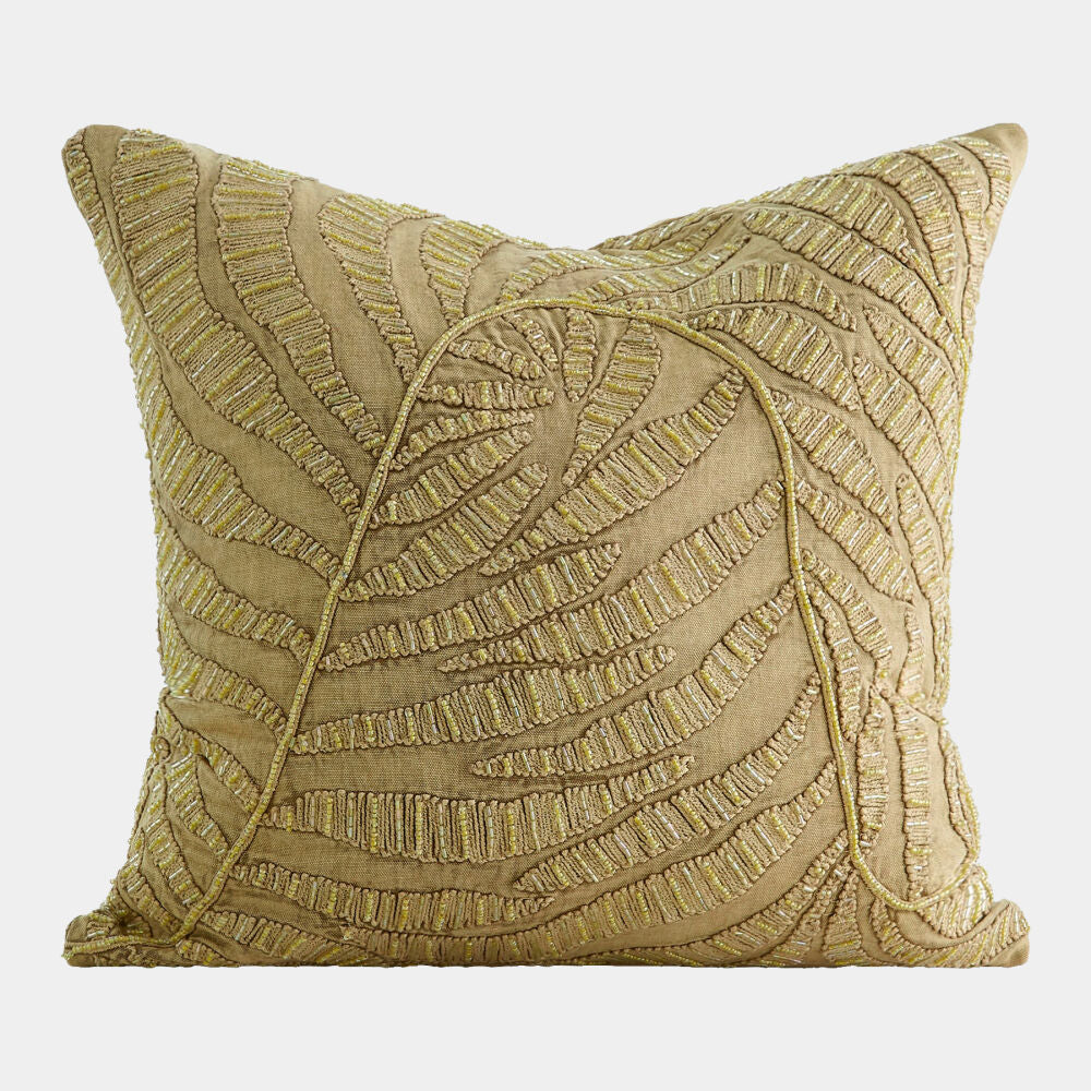 Areca Palm Leaf Pillow-Beaded Khaki