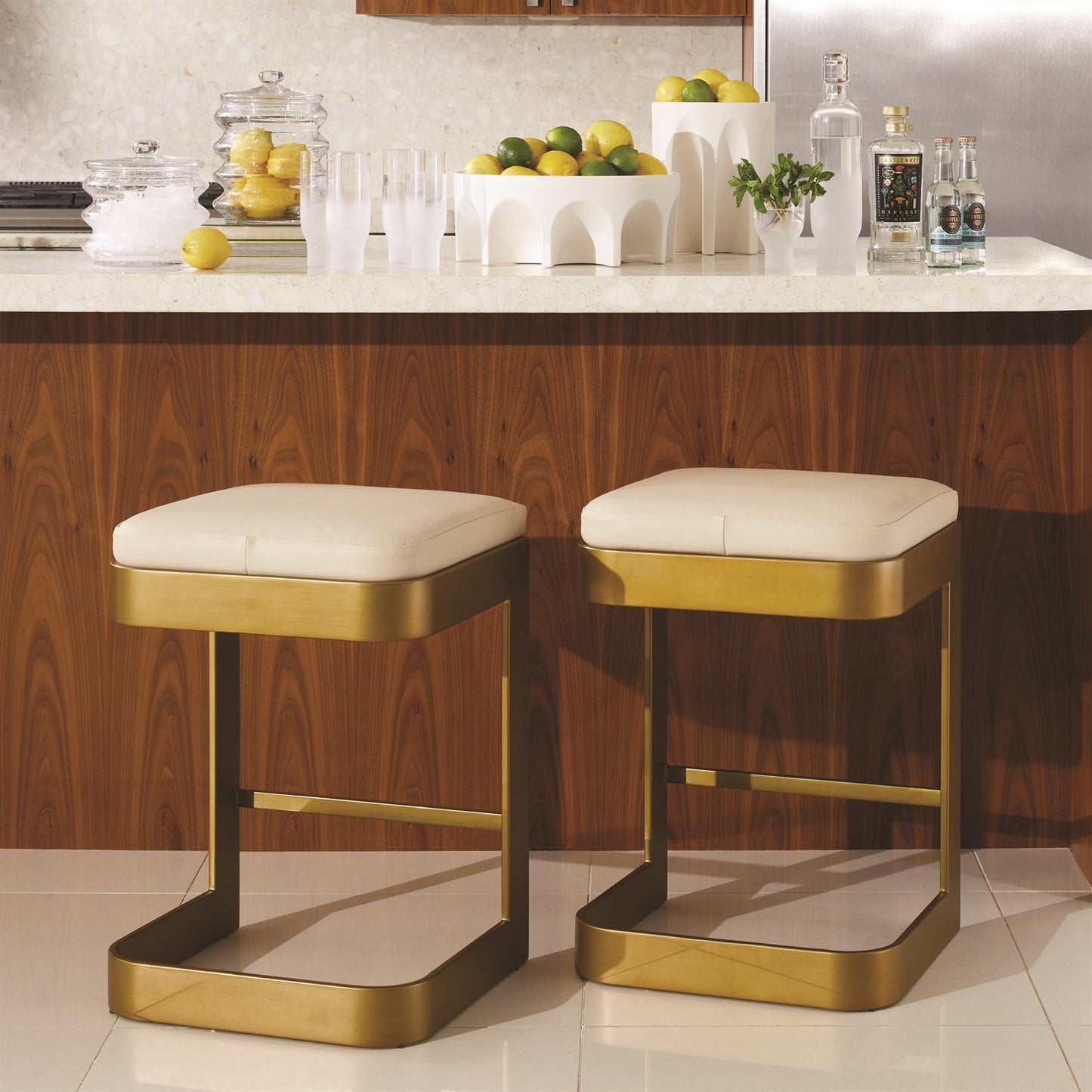 Regan Barstool / Counterstool - Antique Brass/ Ivory Leather