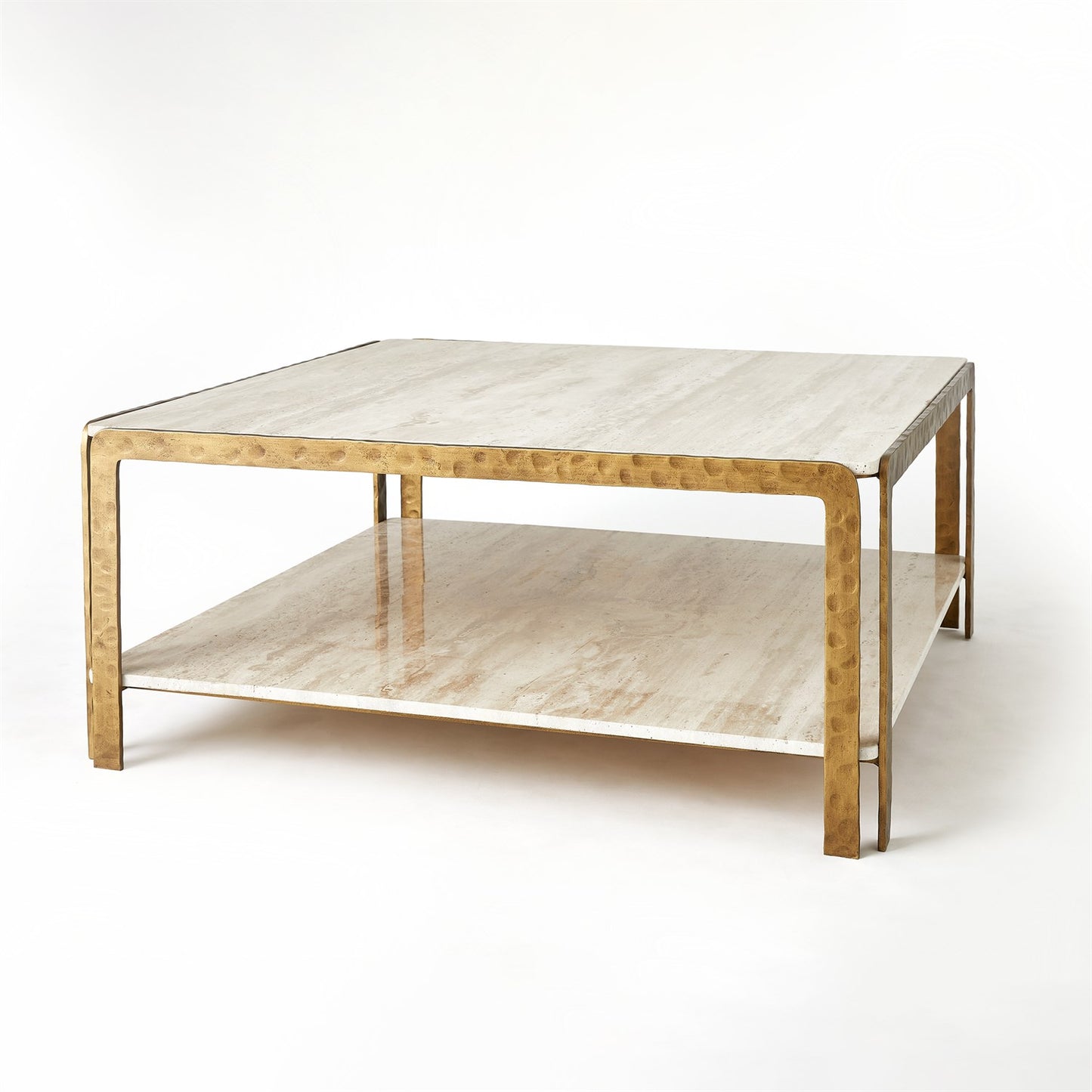 Kraft Cocktail Table - Light Bronze w/Travertine