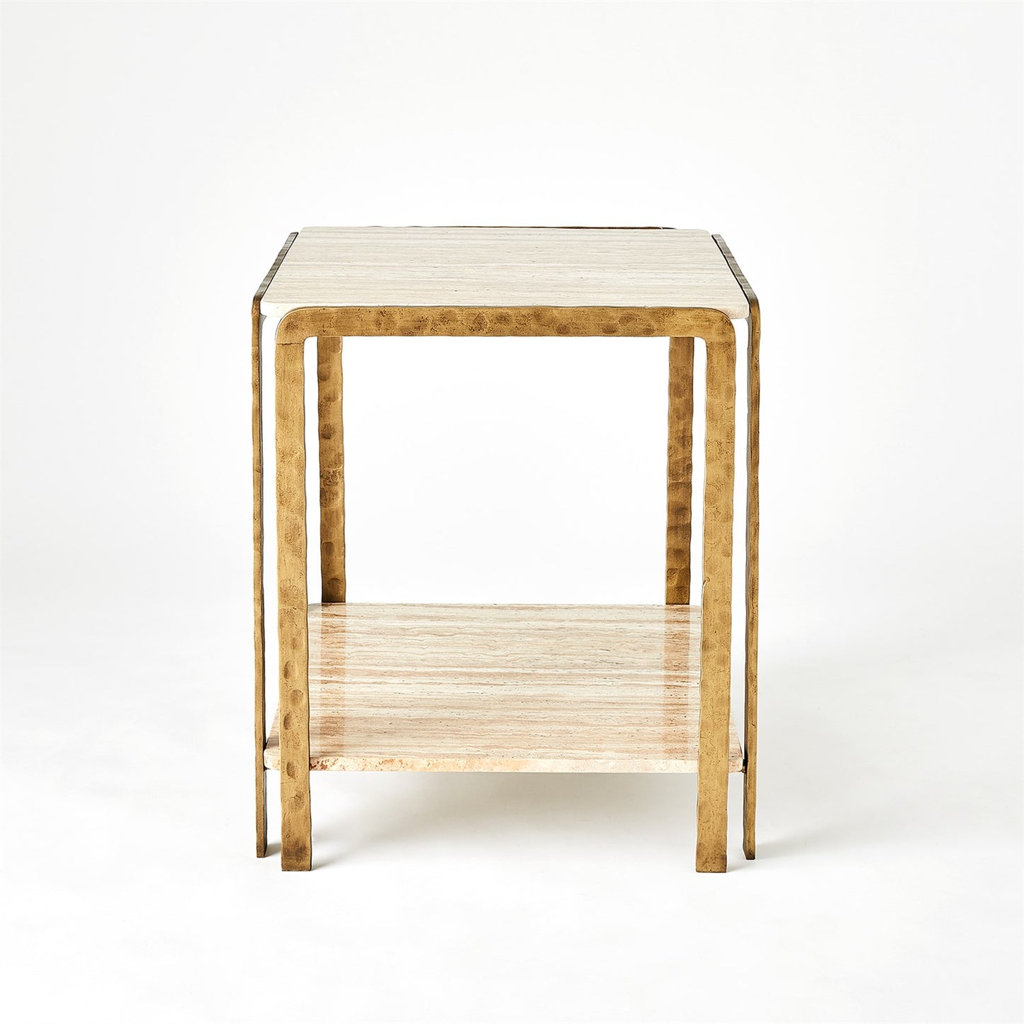 Kraft Side Table - Light Bronze w/Travertine