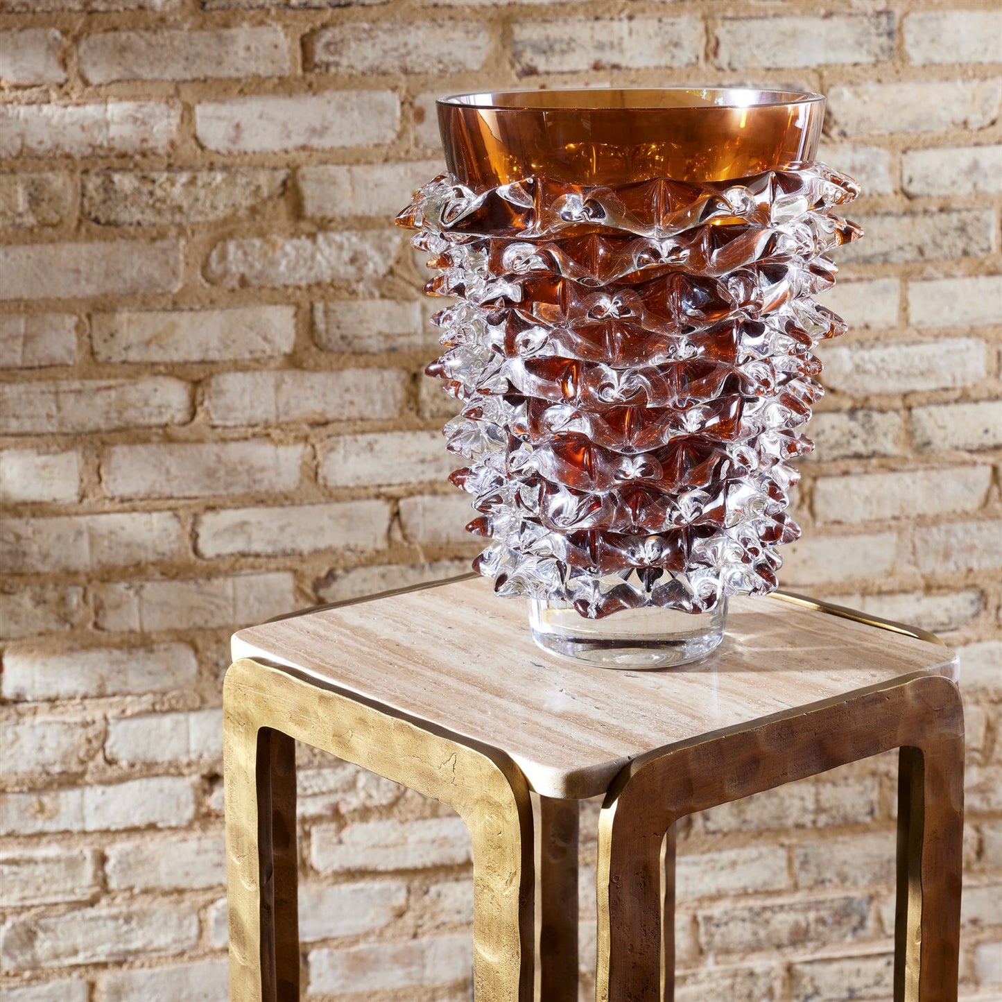 Kraft Pedestal - Light Bronze w/Travertine