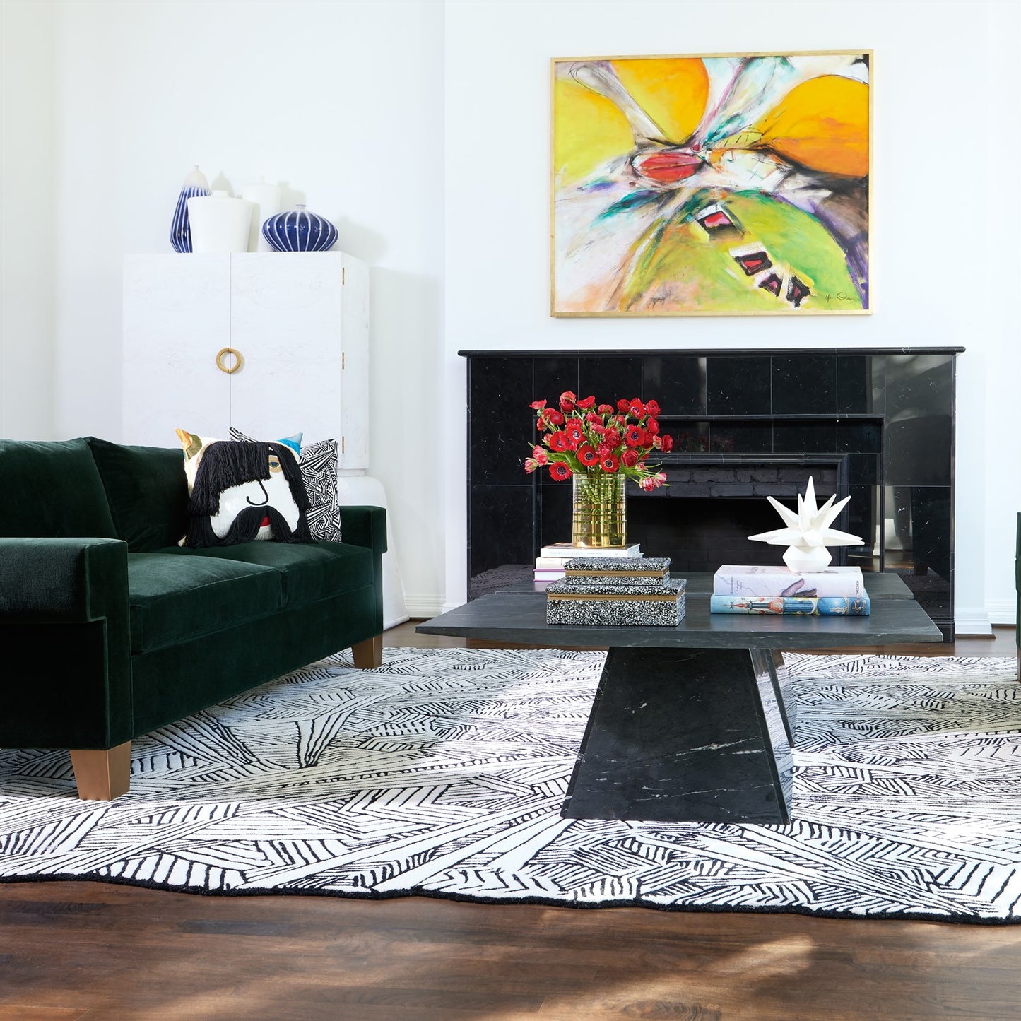 Square Arm Sofa-Green Velvet