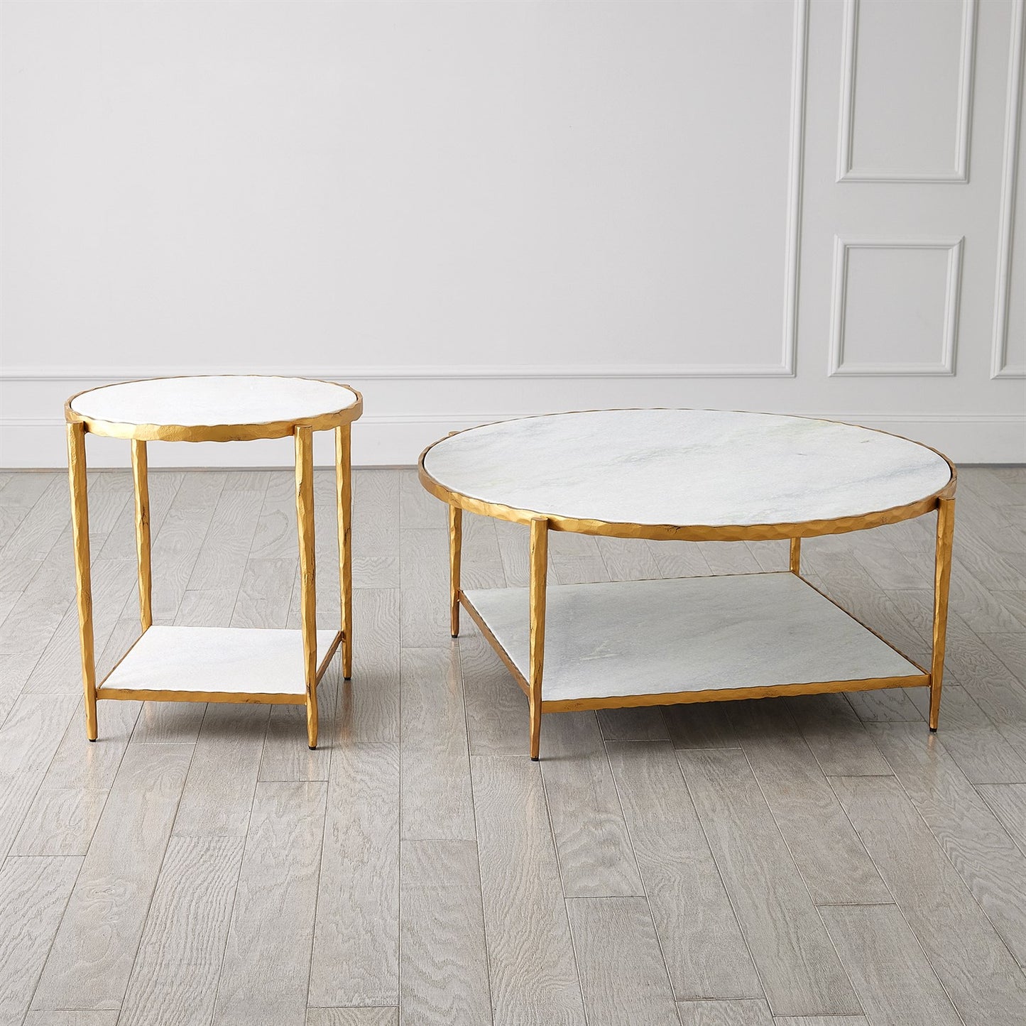 Circle/ Square Cocktail Table - Gold w/ White Marble