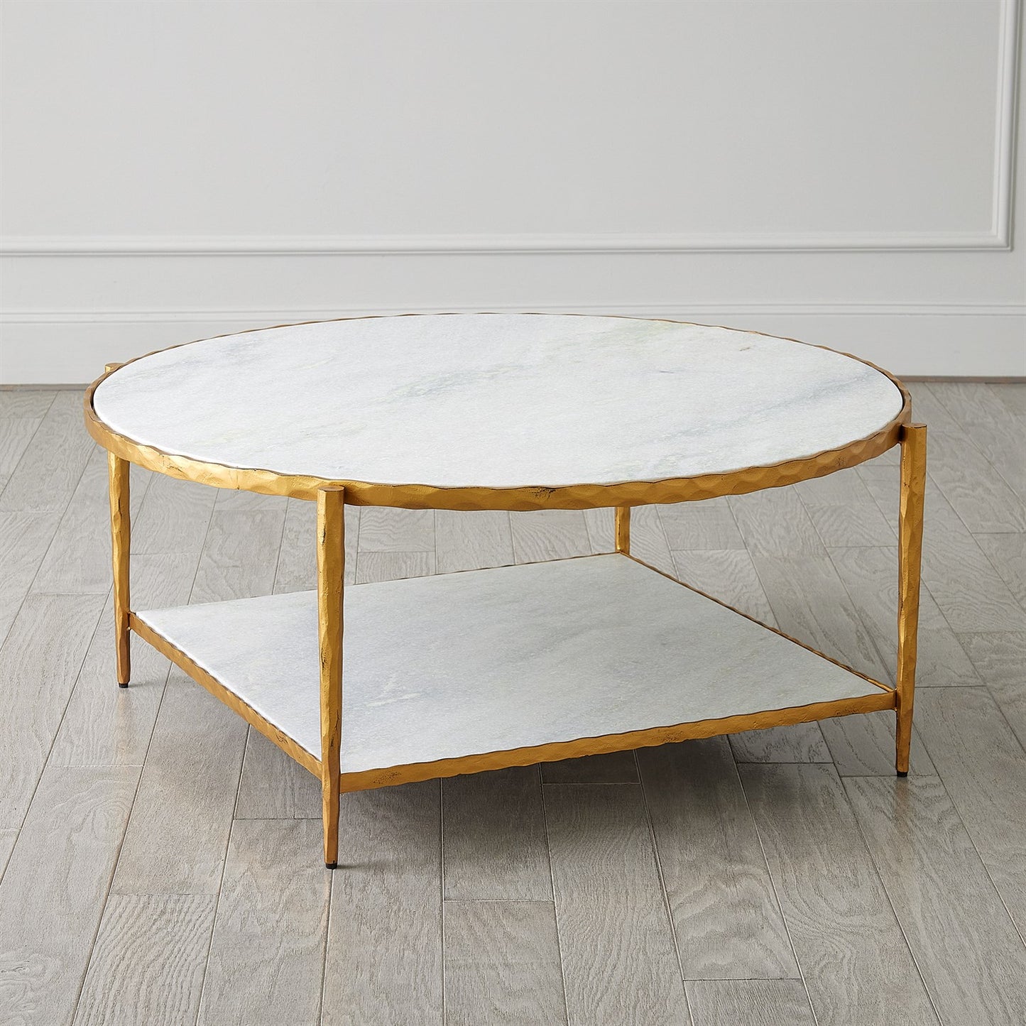 Circle/ Square Cocktail Table - Gold w/ White Marble