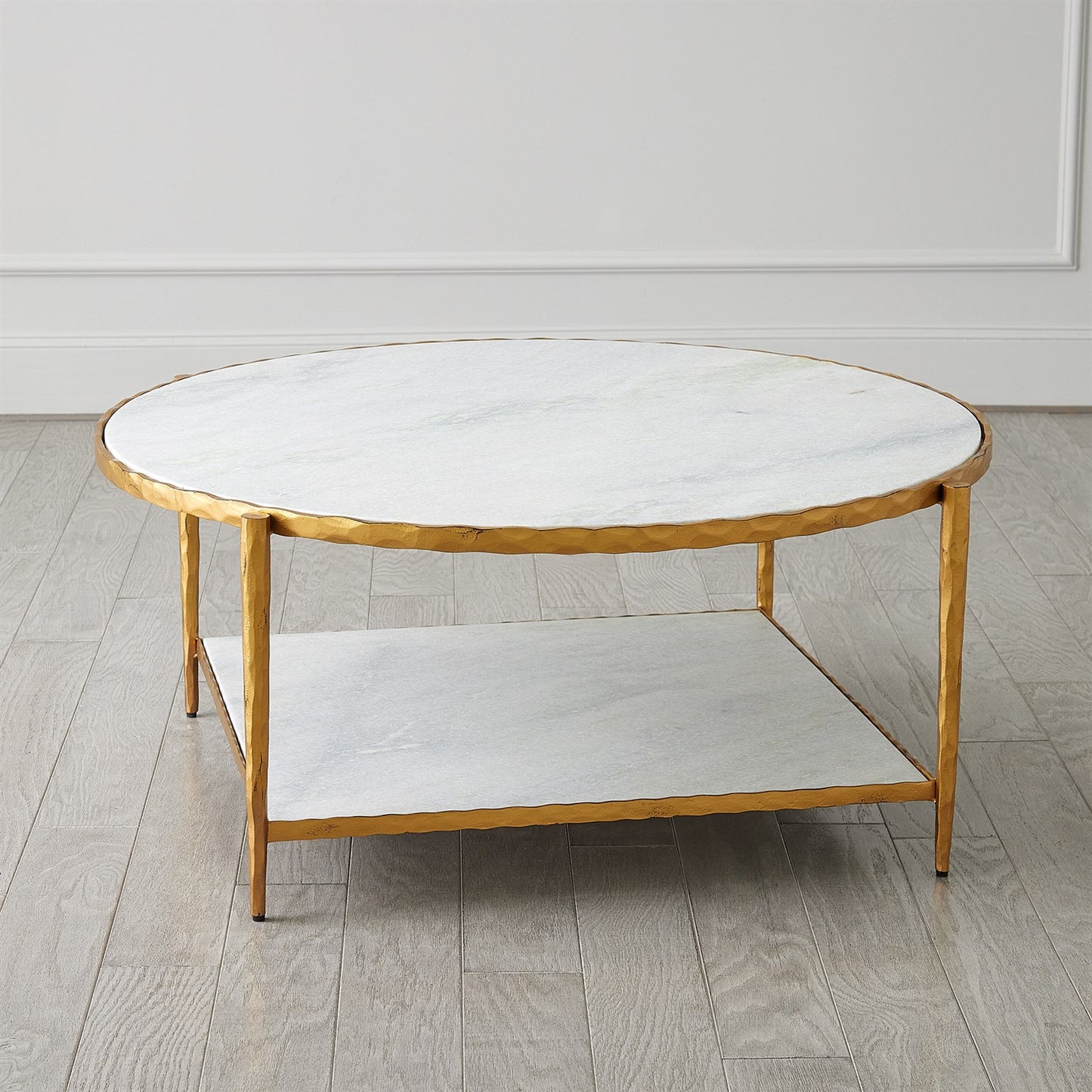 Circle/ Square Cocktail Table - Gold w/ White Marble