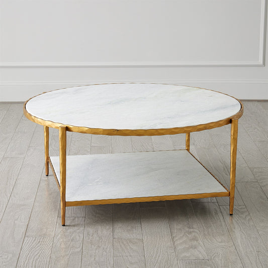 Circle/ Square Cocktail Table - Gold w/ White Marble