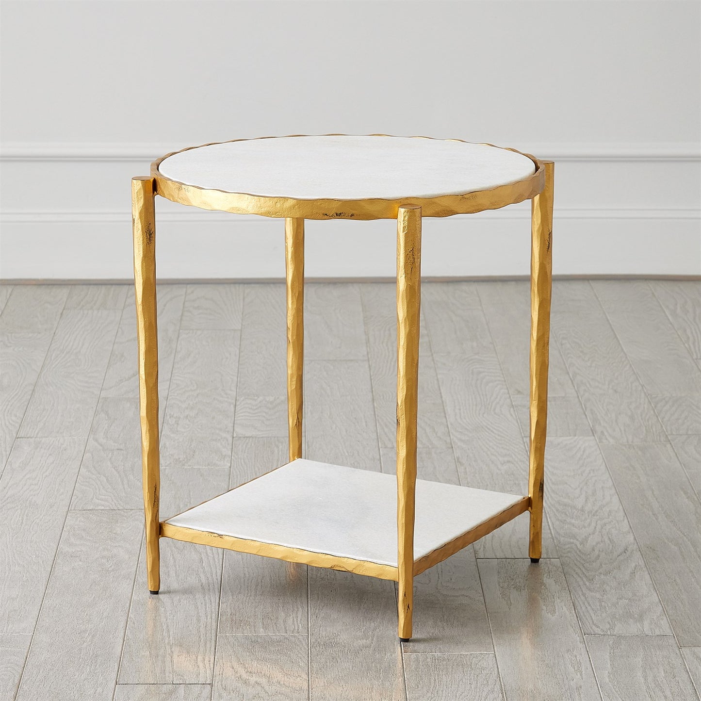 Circle/ Square Side Table - Gold w/White Marble