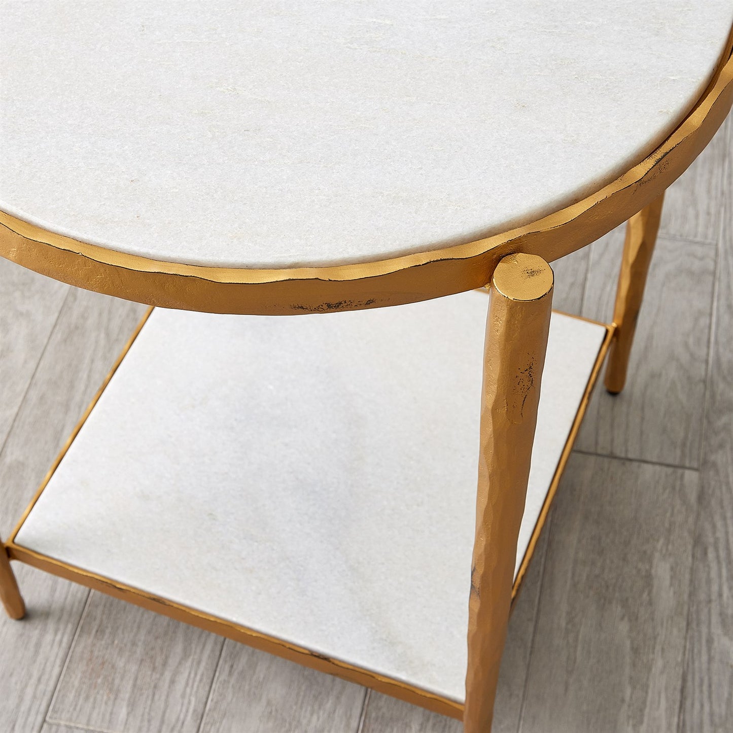 Circle/ Square Side Table - Gold w/White Marble