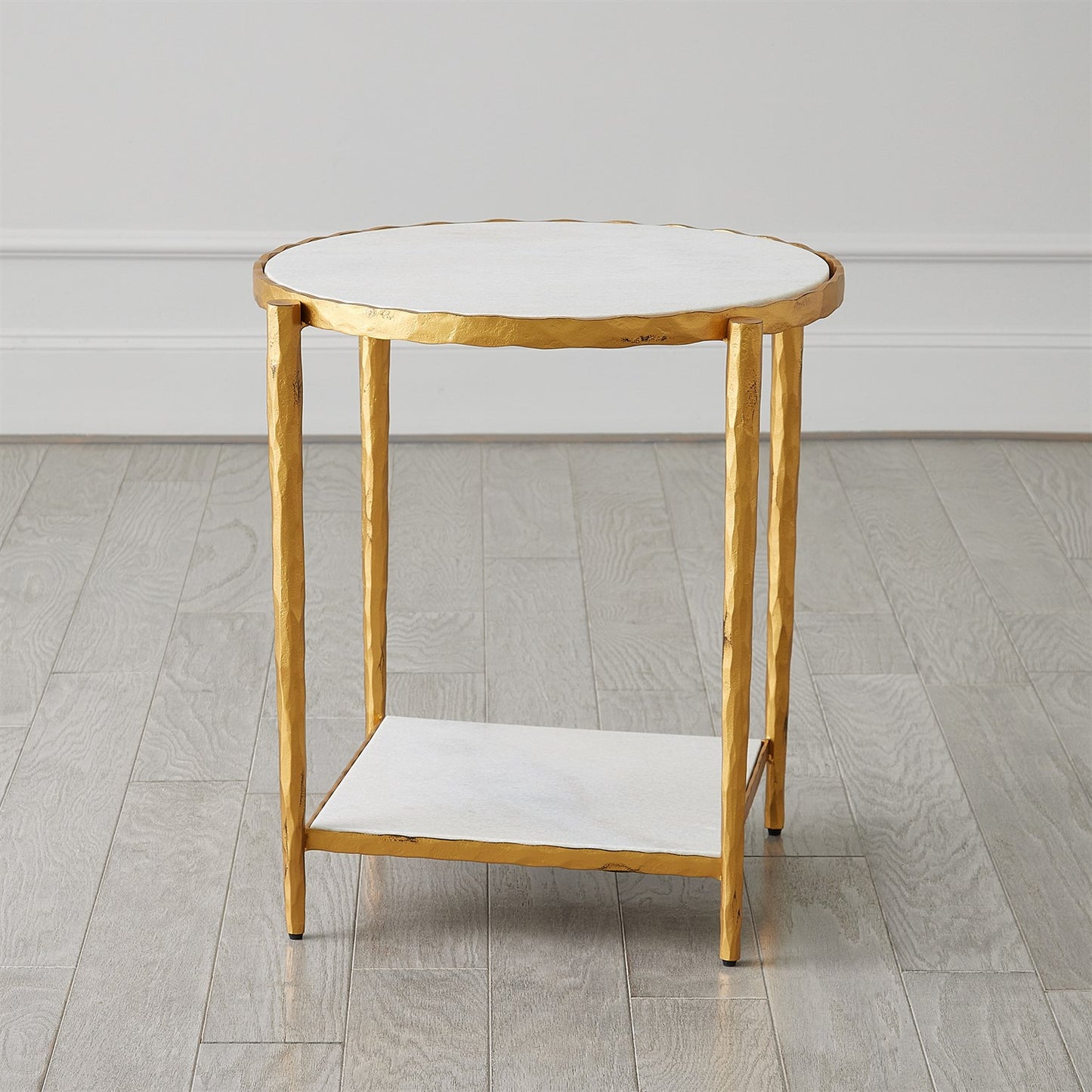 Circle/ Square Side Table - Gold w/White Marble