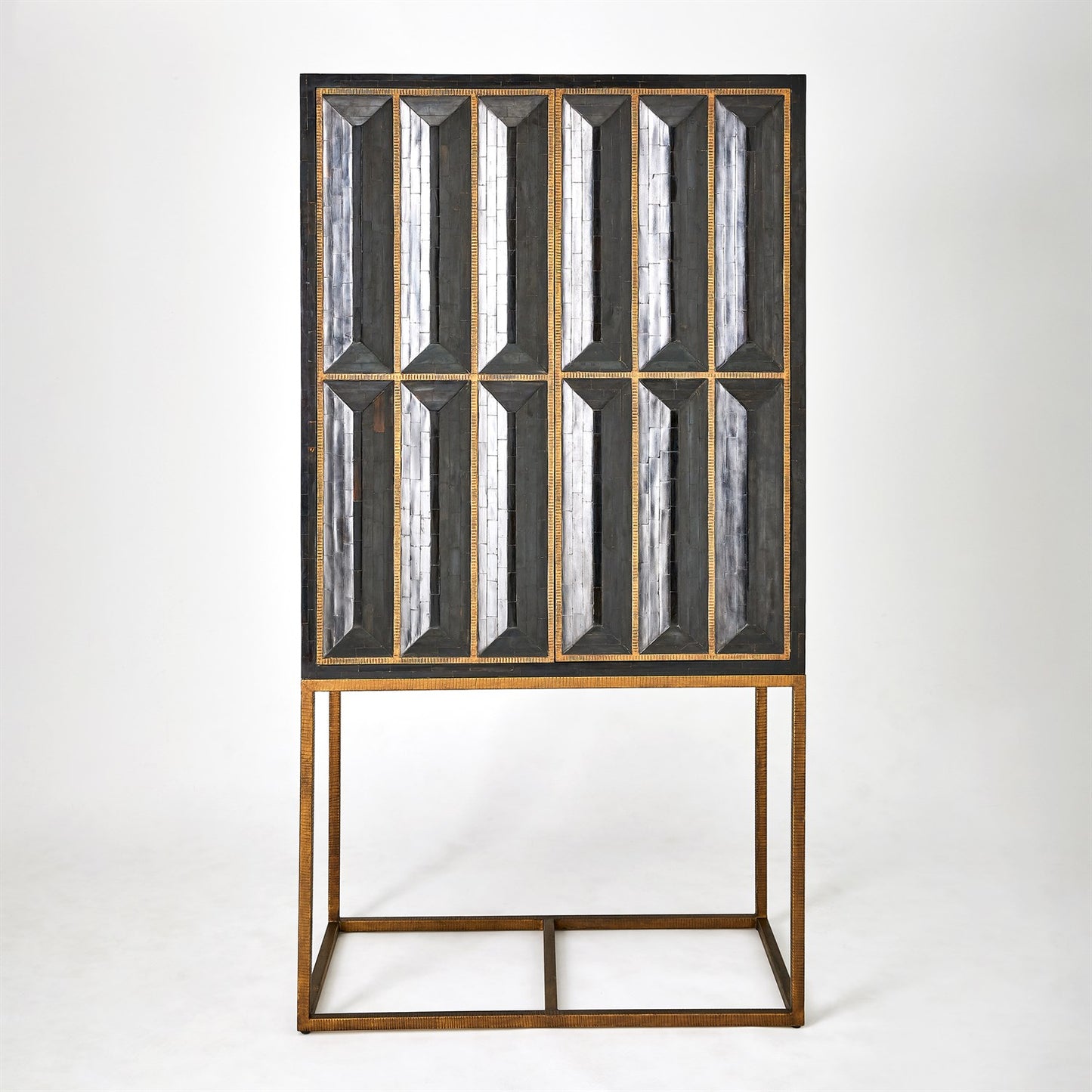 Horn Inlay Bar Cabinet - Black/Antique Brass