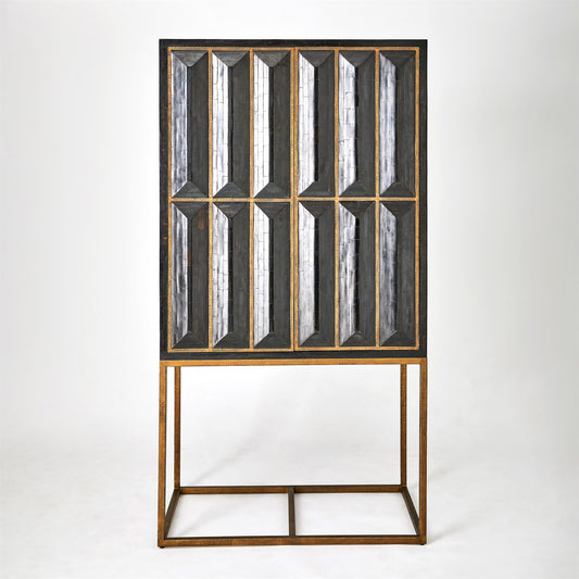Horn Inlay Bar Cabinet - Black/Antique Brass