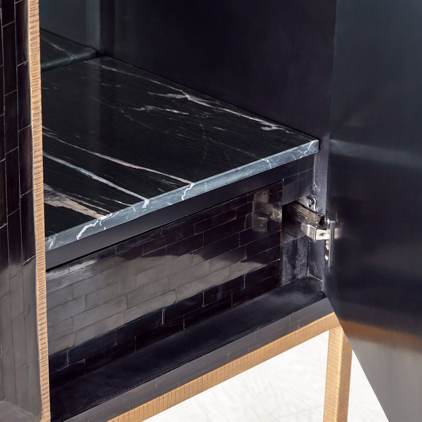 Horn Inlay Bar Cabinet - Black/Antique Brass