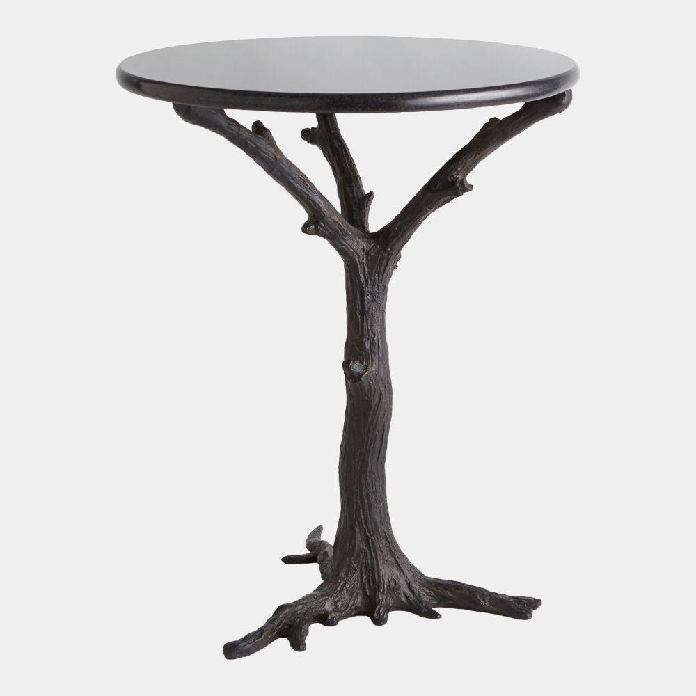 Faux Bois 17"Dia Side Table - Black