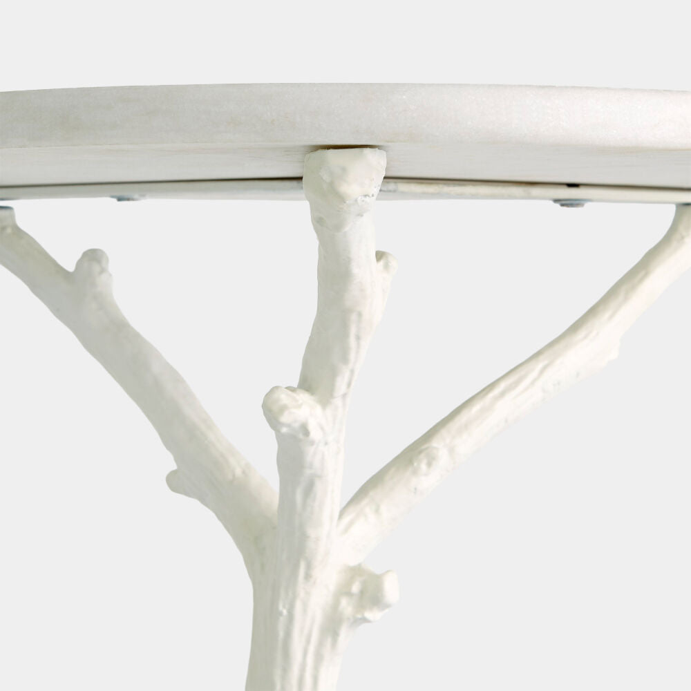 Faux Bois 17"Dia Side Table - White