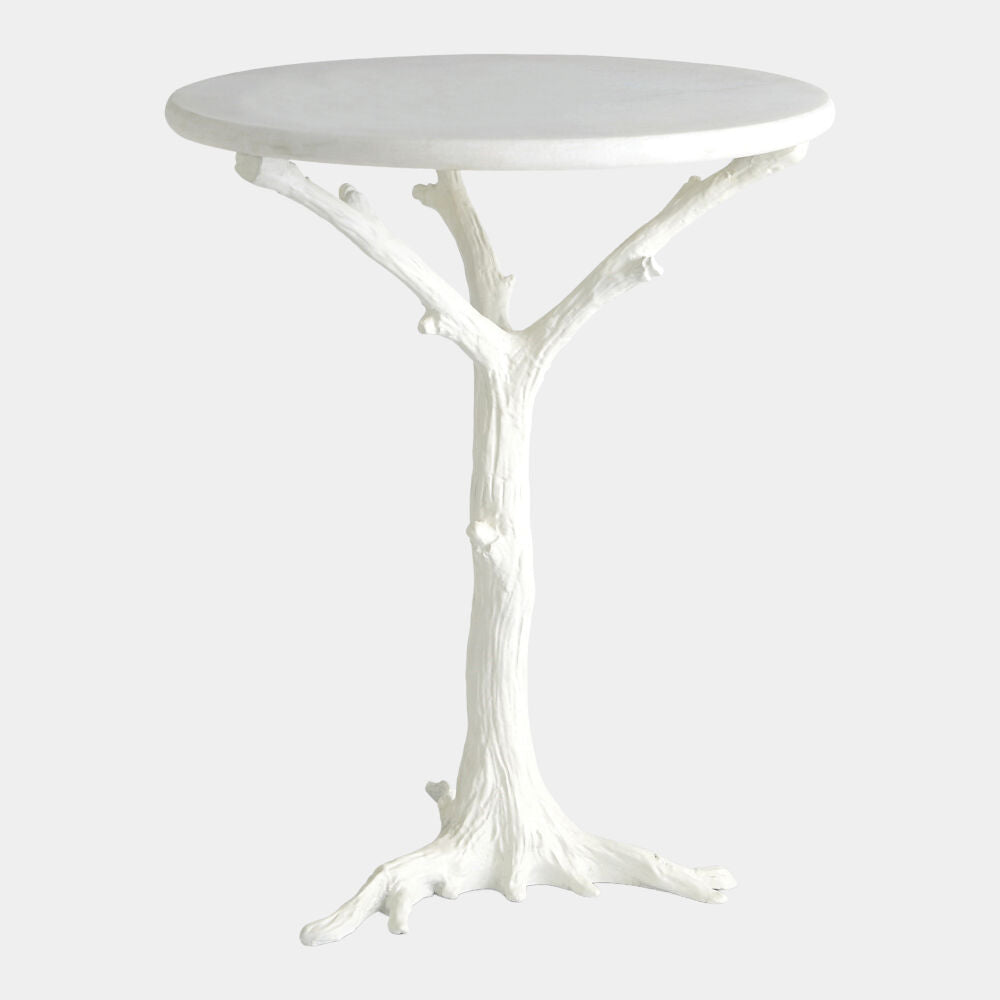 Faux Bois 17"Dia Side Table - White
