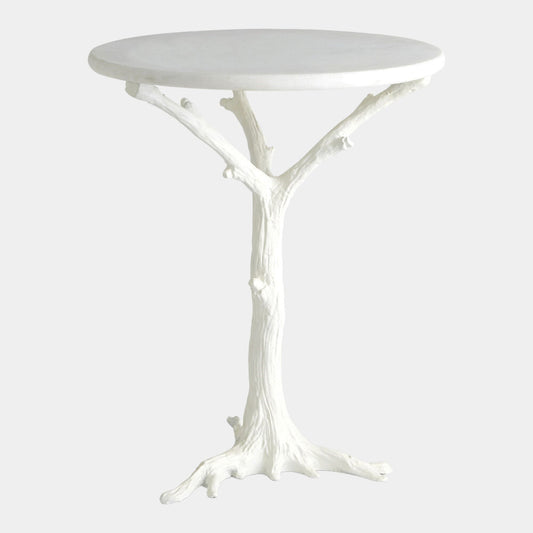Faux Bois 17"Dia Side Table - White