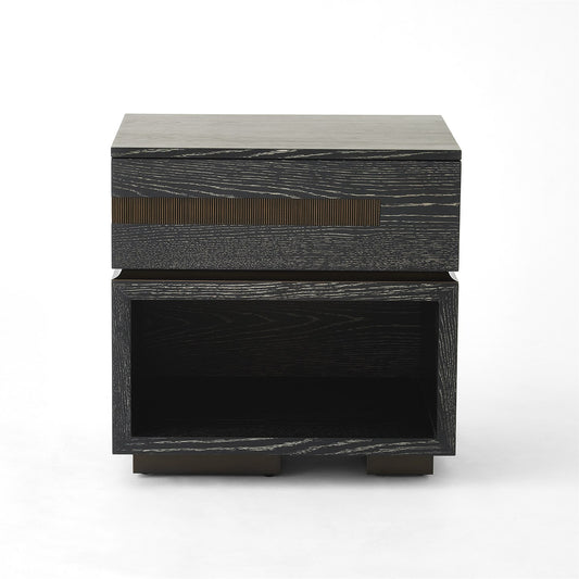 Brazil Bedside Chest - Black Cerused Oak - Left