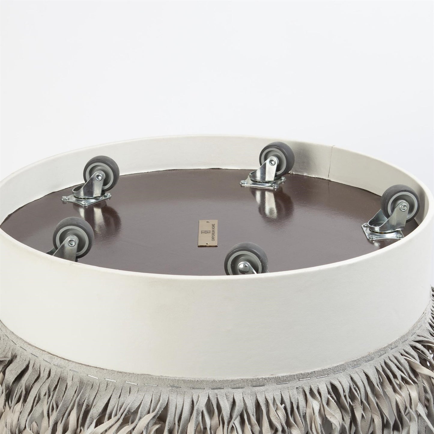 Fringe Ottoman-Ivory Marble Leather
