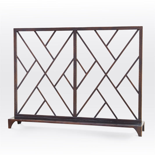 Chinoise Fret Fireplace Screen - Bronze