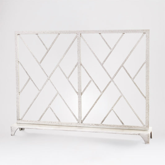 Chinoise Fret Fireplace Screen - Nickel