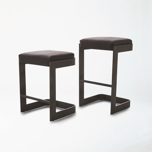 Regan Barstool / Counterstool - Graphite/ Black Leather