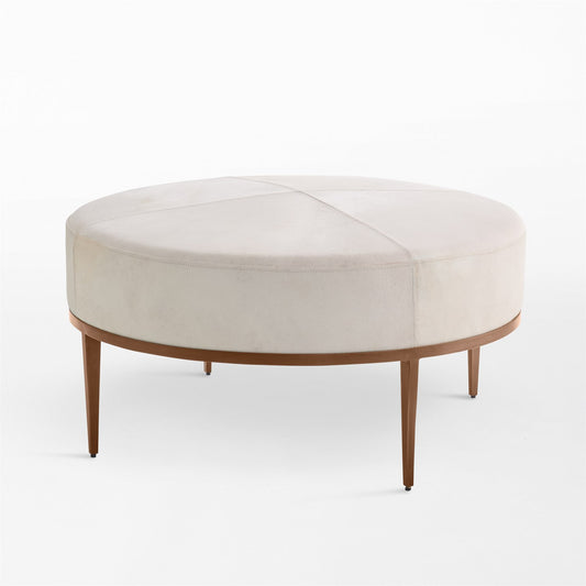 Urban Ottoman - Hair on Hide - Ivory/ Antique Brass