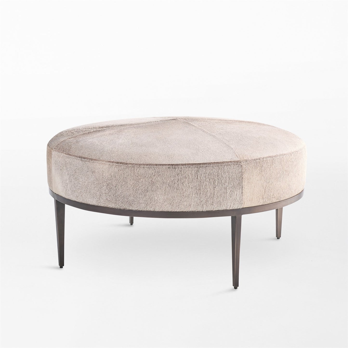 Urban Ottoman - Hair on Hide - Grey/ Antique Gunmetal