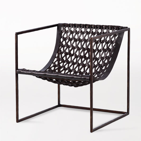 Knit Pearl Chair- Dark Bronze - Dark Brown Leather