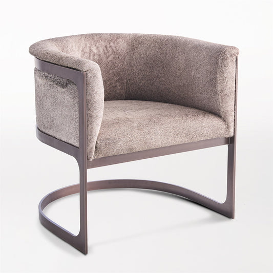 Regan Barrel Chair - Hair on Hide - Grey/ Antique Gunmetal