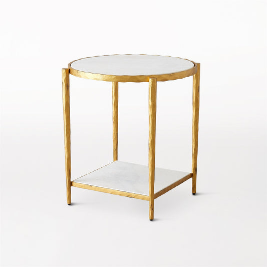 Circle/ Square Side Table - Gold w/White Marble