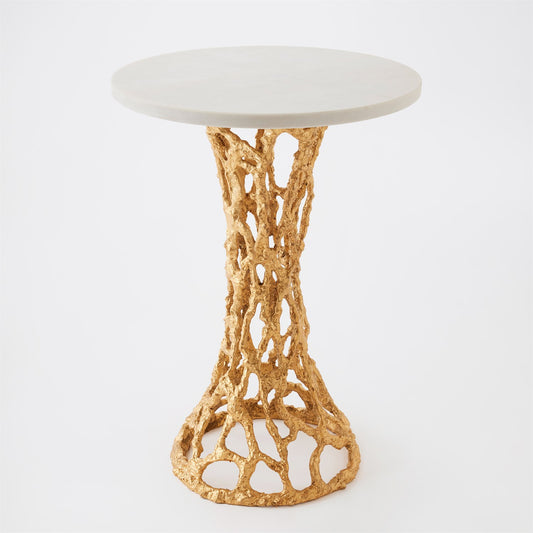 Perforated Side Table - Gold Leaf/ White Mable