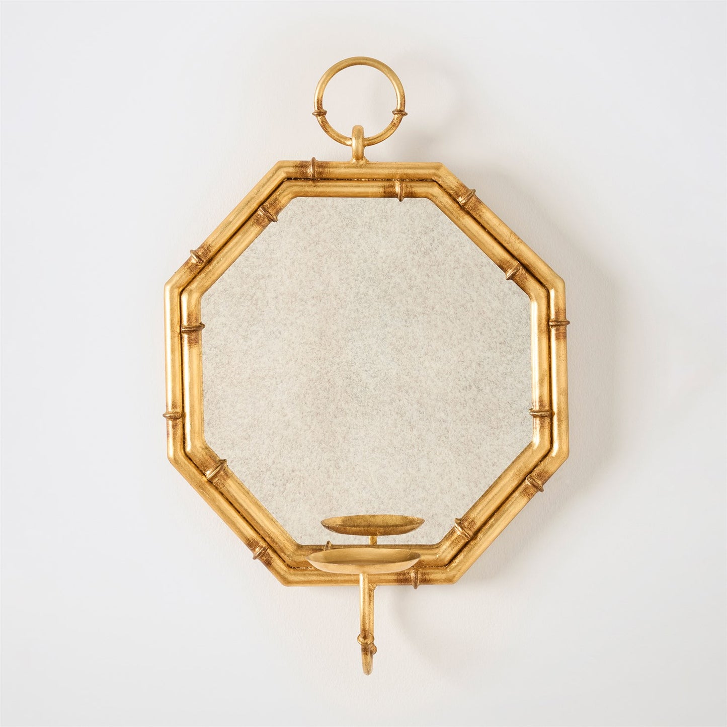 Octagonal Bamboo Mirror w/ Candle Holder - Gold Leaf