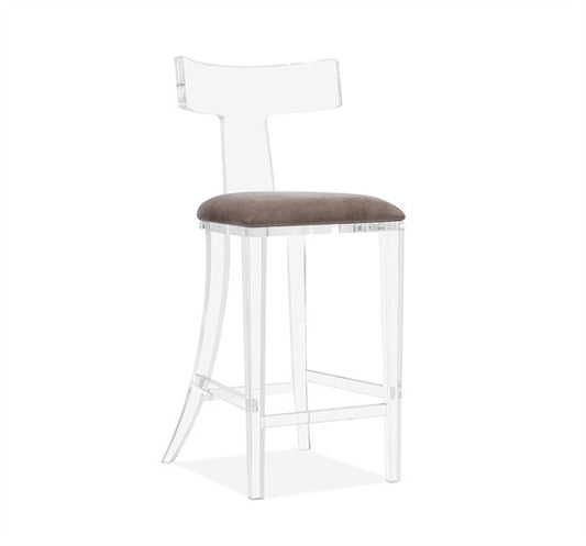 Klismos Bar Stool - Gray Velvet - Grats Decor Interior Design & Build Inc.