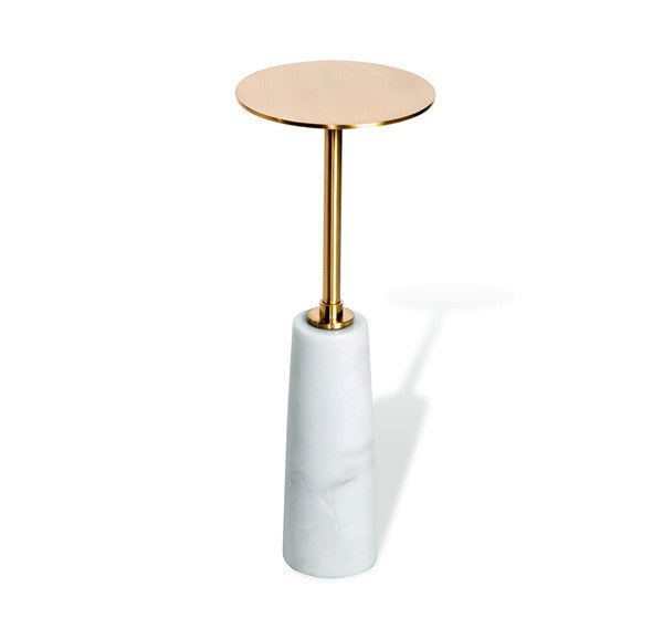 Marble & Metal 8"Dia Drink Table - White - Grats Decor Interior Design & Build Inc.