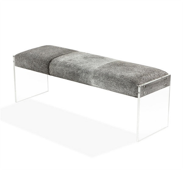 Acrylic Legs 54" Bench - Gray Hide - Grats Decor Interior Design & Build Inc.