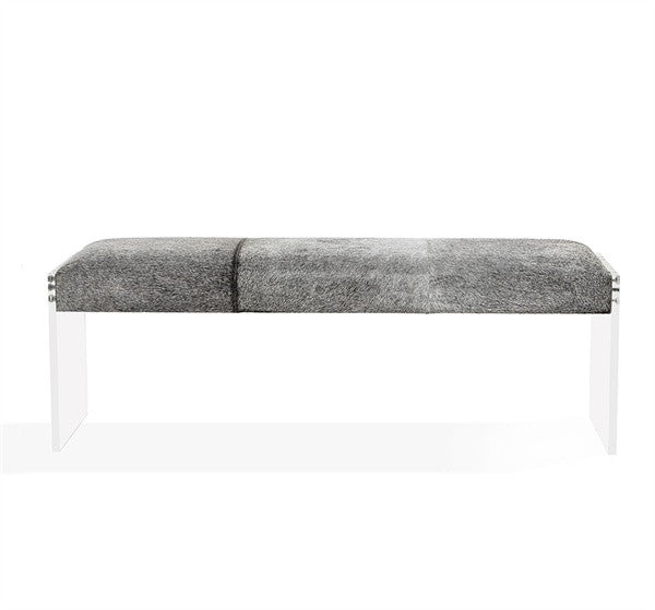 Acrylic Legs 54" Bench - Gray Hide - Grats Decor Interior Design & Build Inc.