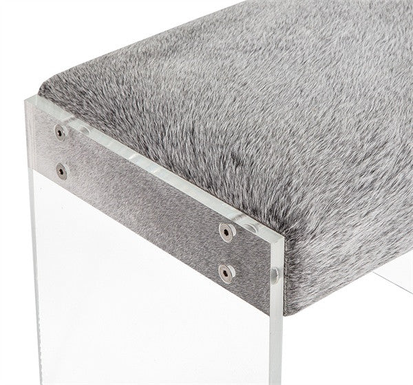 Acrylic Legs 22" Stool - Gray Hide - Grats Decor Interior Design & Build Inc.