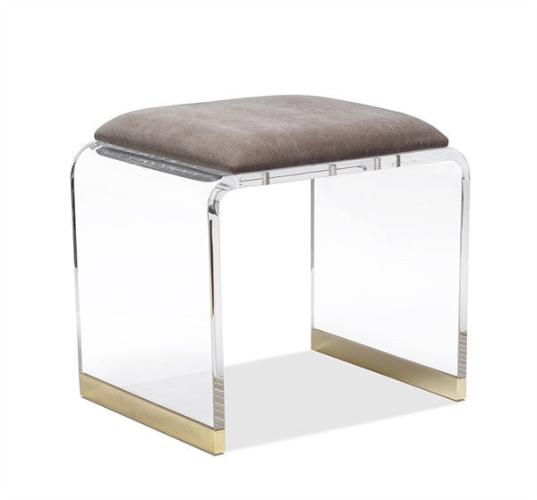 Acrylic & Steel 20" Stool - Gray Velvet - Grats Decor Interior Design & Build Inc.
